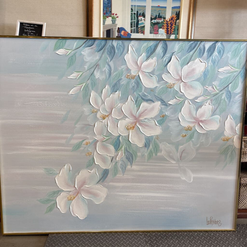 Framed Lee Reynolds Large Magnolia Floral Painting