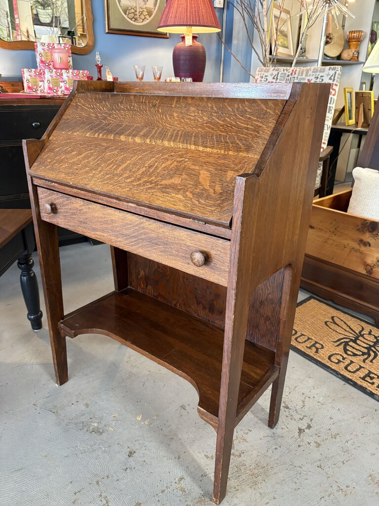 Antique Quartersewn Oak Drop Front Secretary Desk