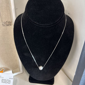 Sterling Silver Necklace with Floating Pearl