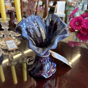 MCM Purple and White Glazed Ruffled Rim Vase
