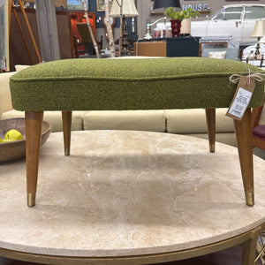 MCM Vintage Green Fabric Footstool w Tapered Legs