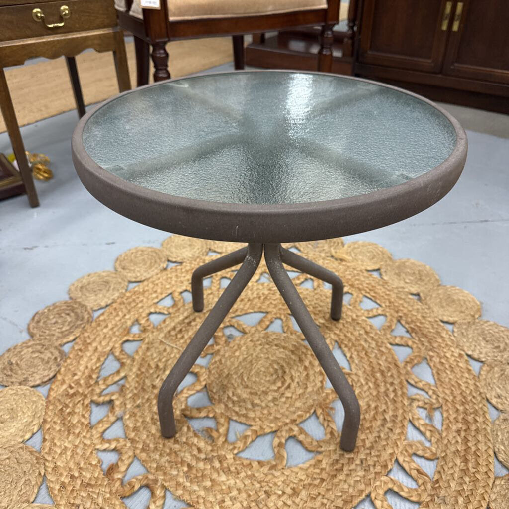 Taupe Metal Glass Top Outdoor Table