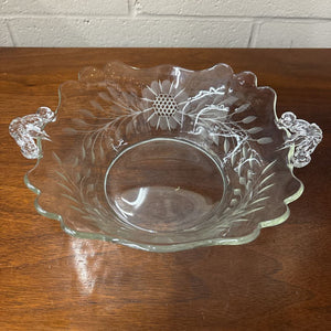 Vintage Fostoria Clear Glass Serving Bowl w Floral Etching