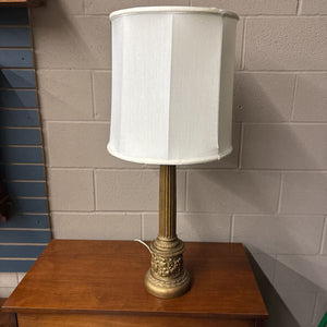 Vintage MCM Gold Painted Column Table Lamp w Shade