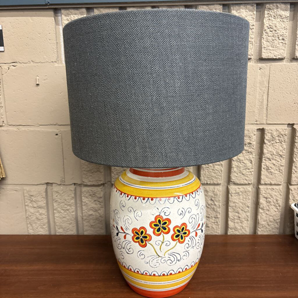 Talavera Ceramic Colourful Table Lamp w Grey Shade