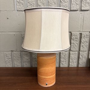 MCM Cylindrical Orange Ceramic Table Lamp w Cream Shade