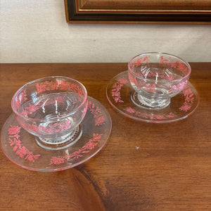 PAIR of Vintage Rose Floral Trim Dominion Sorbet Dishes