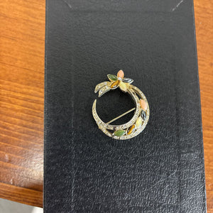 Round Crescent Brooch w Coloured Stones