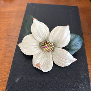 Vintage White Leather Floral & Leaf Brooch