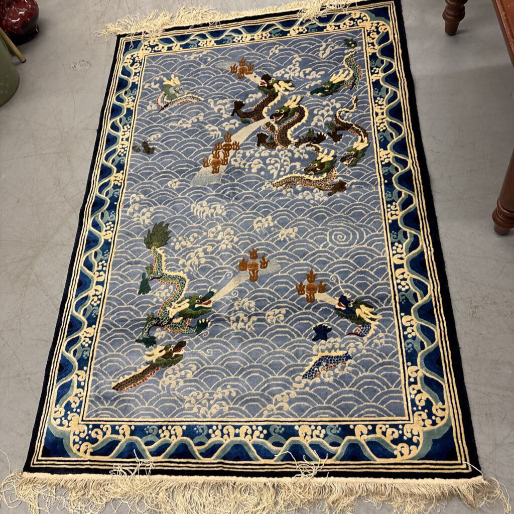 Shanghai Silk Carpet w Fringe - Dragons