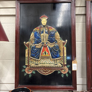 PAIR Chinese Lacquer & Soapstone Framed Art - Emperor & Empress