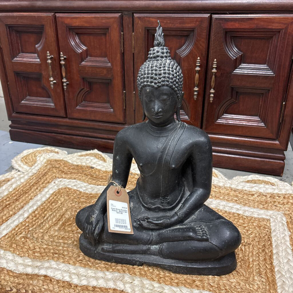Cast Stone Buddha Statue - Black
