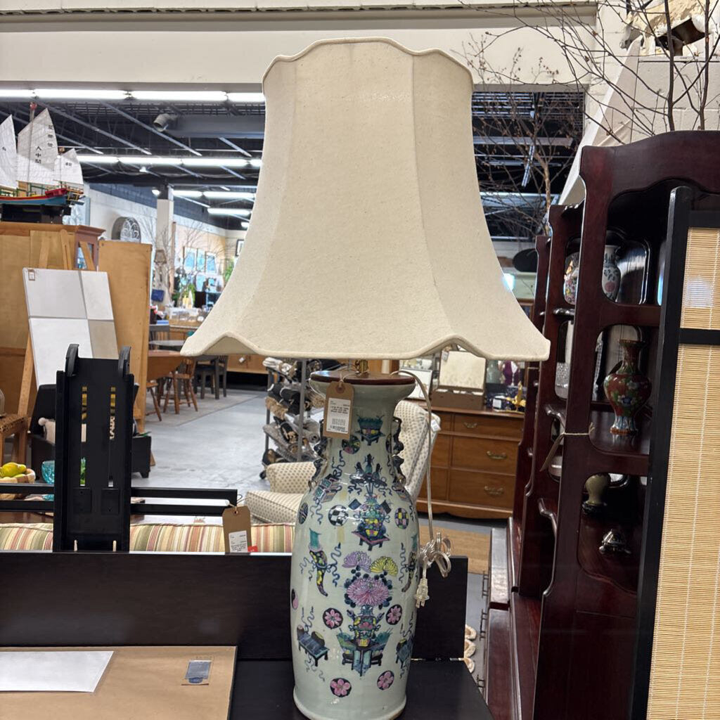 Large Scale Table Lamp with Silk Shade