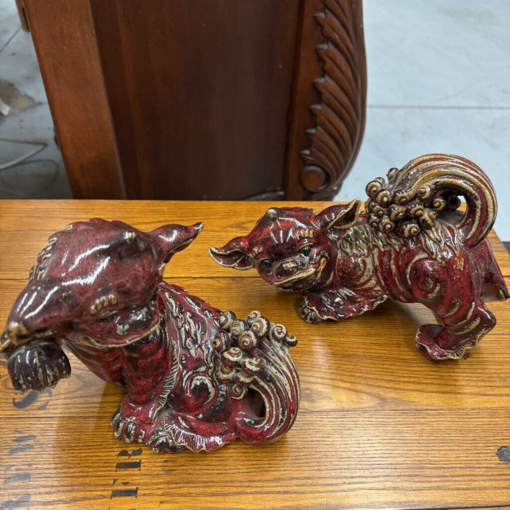 PAIR Oxblood Red Glaze Foo Dogs (Guardianship)