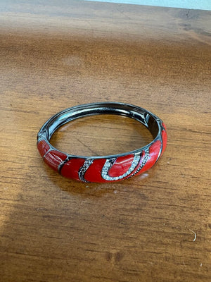 Vintage Inspired Red Enamel & Silver Clamp Bracelet