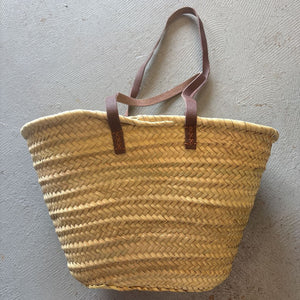 107 - Straw Market Bag Shoulder w Leather Handles