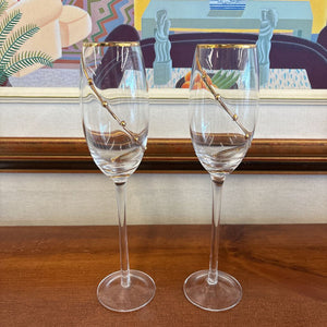 PAIR of Champagne Glasses w Gold Detailing