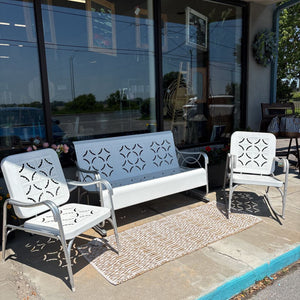 6pc Vintage Retro White Metal Outdoor Lounge Set- Professionally Repainted