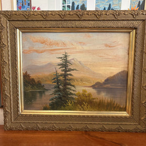 Antique Original Landscape "Pine Tree" Oil Painting in Antique Frame-Artist Unknown