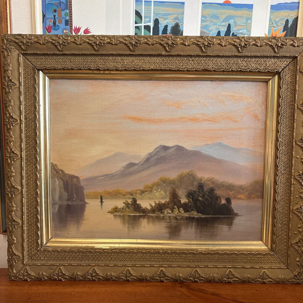 Antique Original Landscape "Island" Oil Painting in Antique Frame-Artist Unknown
