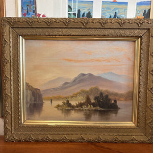 Antique Original Landscape "Island" Oil Painting in Antique Frame-Artist Unknown