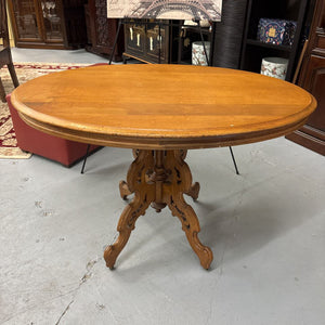 Antique Victorian Style Oval Parlour Table w Carved and Turned Base