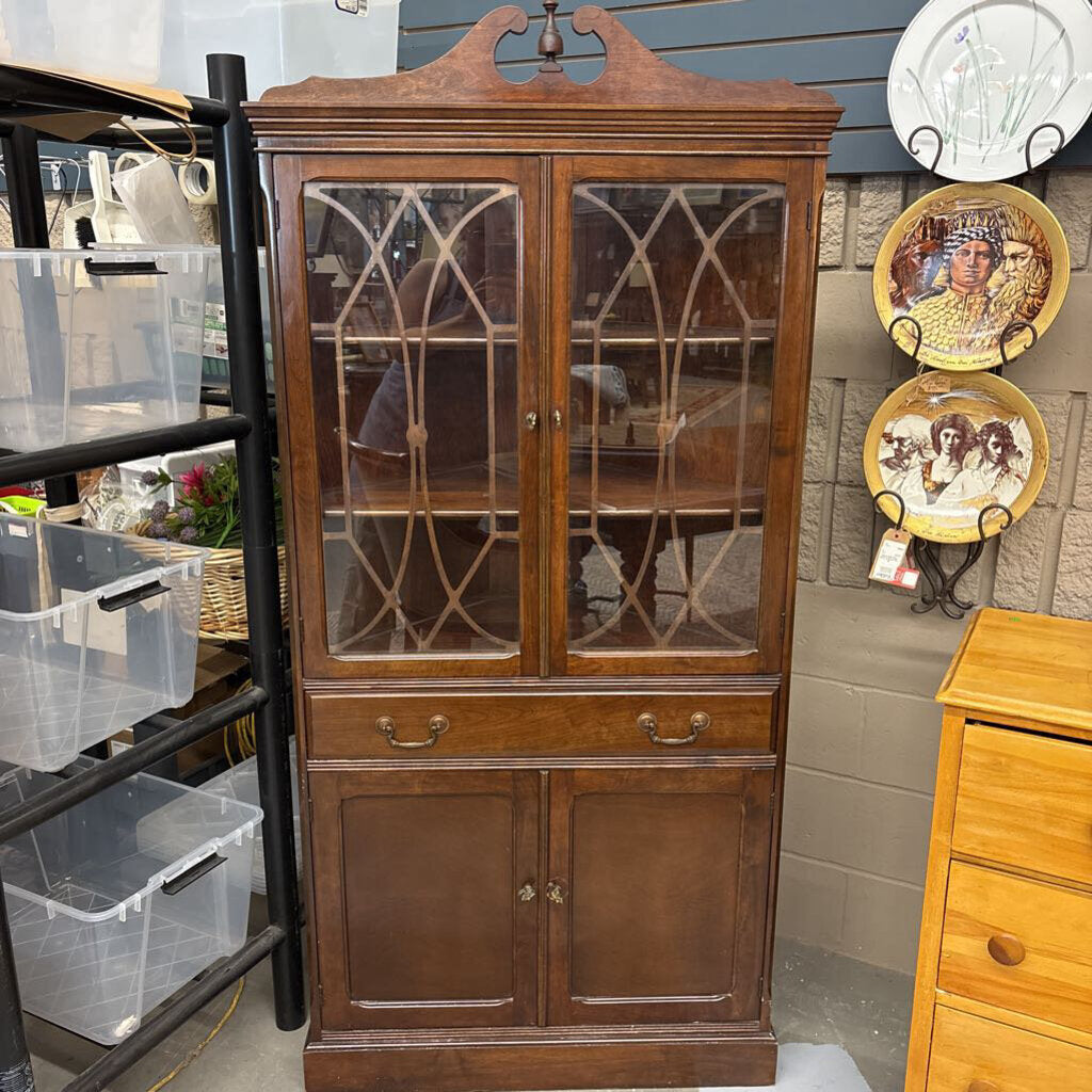 Antique Corner Cabinet w Gothic Astragal Glazed Top Doors