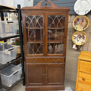 Antique Corner Cabinet w Gothic Astragal Glazed Top Doors
