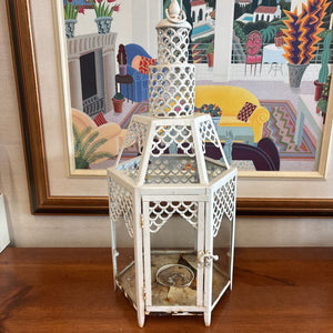Vintage White Moroccan Style Metal Lantern-Condition Noted