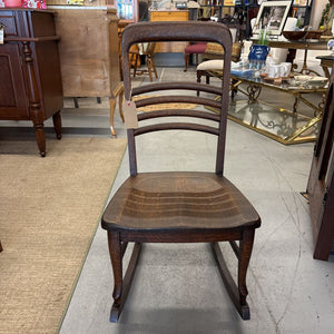 Antique Quarter-Sawn Oak Curved Four Slat Ladder Back Rocking Chair
