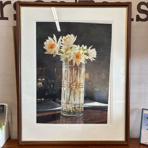 Original Watercolour White Peony in Vase by B Mosielski