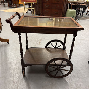 Antique Solid Oak Early 20th Century Tea Cart on Wheels