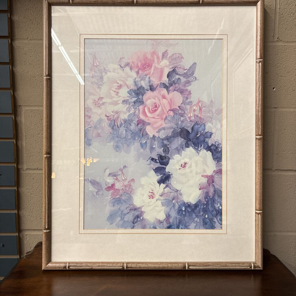WaterColourful Floral Art Print in Bamboo Style Frame