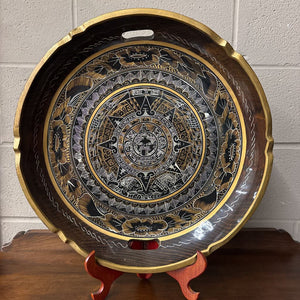 Vintage Wooden Mexican Aztec Calendar Plate