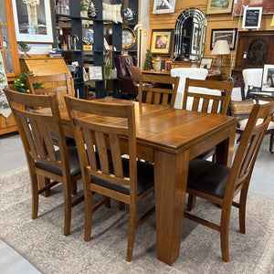 Walnut Dining Table w 6 Chairs and 18" Leaf