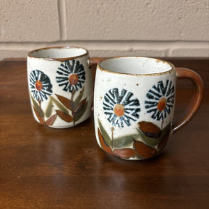 PAIR of Vintage Stoneware Mugs with Blue Flower