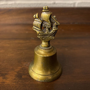 Vintage Brass Bell w Masted Ship on Handle