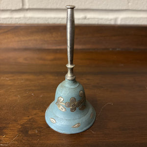 Vintage Enamel Hand Bell w Etched Floral Motif