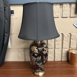Black Ceramic Lamp w Roses and Black Shade