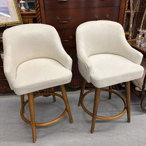 PAIR of Cream Upholstered Counter Height Swivel Stools