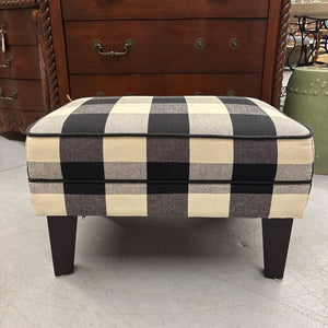 Black & Cream Checker Plaid Footstool