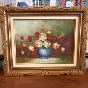 Vintage Framed Original Floral Still Life Oil Painting by Robert Cox