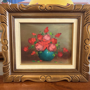 Vintage Framed Original Floral Still Life Vintage Oil Painting-Artist Unknown
