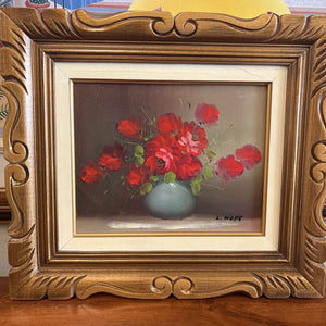 Vintage Framed Original Floral Still Life Oil Painting by L. Hope