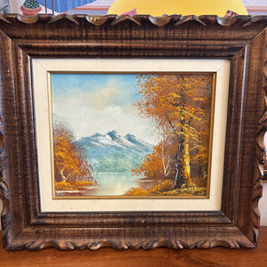 Vintage Framed "Mountain Range" Original Oil Painting on Canvas-Unknown Artist