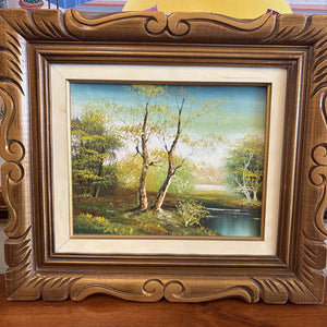 Vintage Framed "Spring Creek" Original Oil Painting on Canvas-Unknown Artist