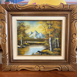 Vintage Framed "Fall Sunset" Original Oil Painting on Canvas-Unknown Artist