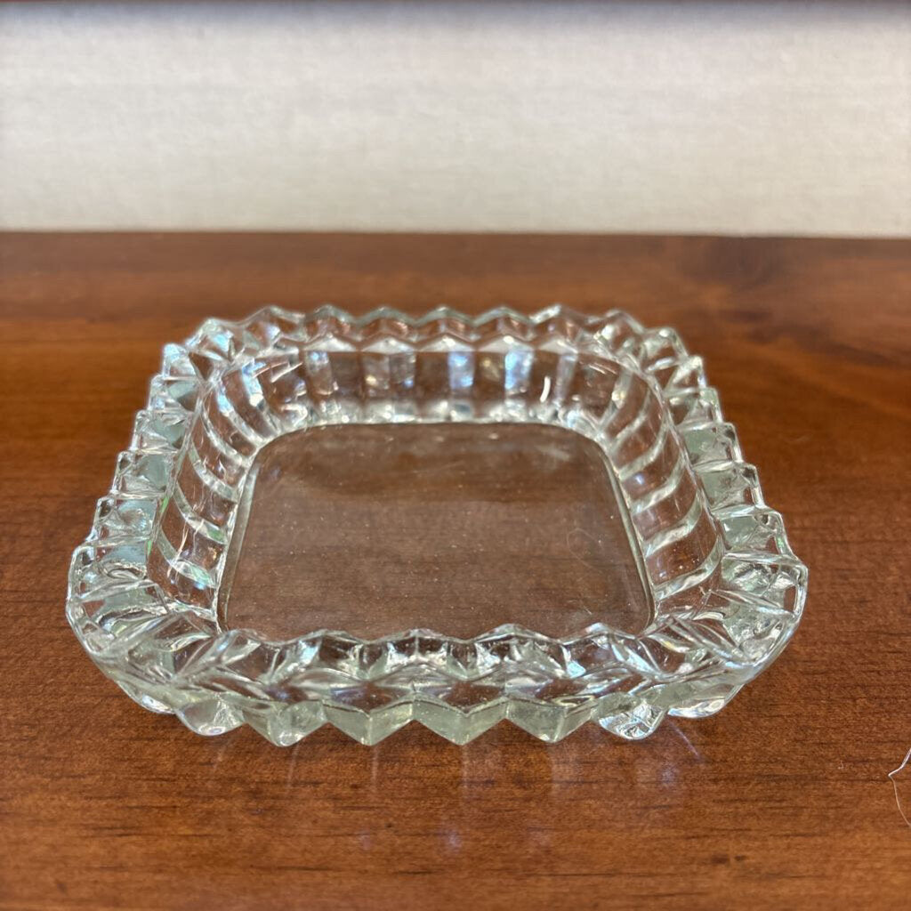 Square Glass Trinket Dish w Cut Edge