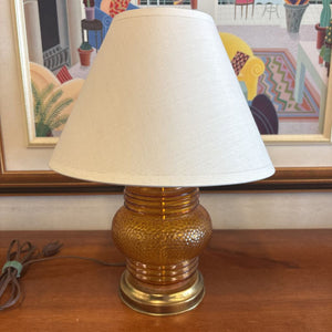 Vintage MCM Amber Glass Table Lamp