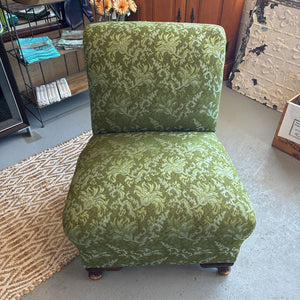 Vintage MCM Green Damask Armless Chair w Original Upholstery